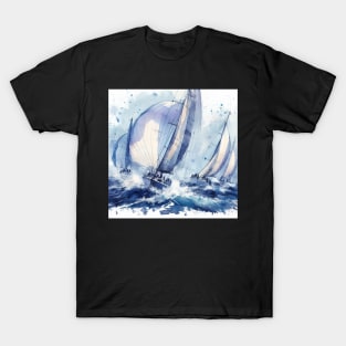 Sailboat race illustration in shades of blue T-Shirt